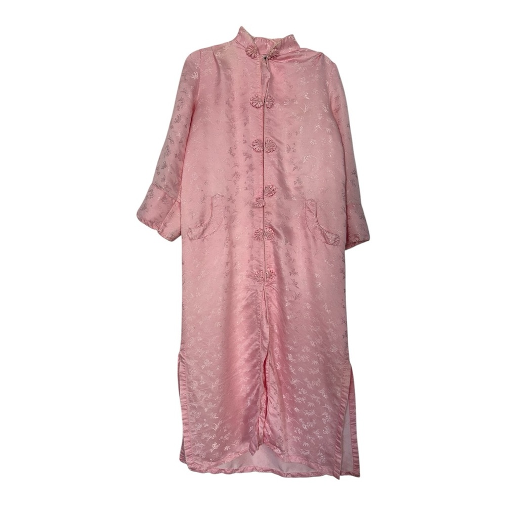 VTG Softraiment Women's Robe Sz L Pink Soft Snaps MCM Floral Jacquard Long READ